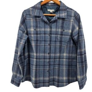 Pendleton Virgin Wool Plaid Button Up Shirt Womens L Blue Outdoors Classic